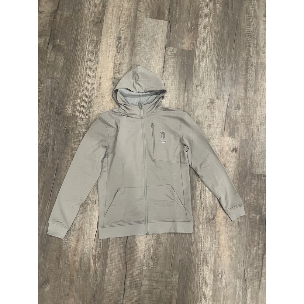 Monster Energy Ultra Grey Full Zip Hoodie Mens Medium Tech Fleece Sweatshirt